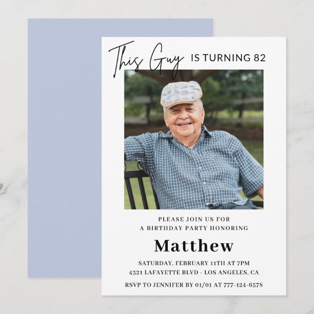 Elegant Funny Men Photo 82nd birthday  Invitation (Front/Back)