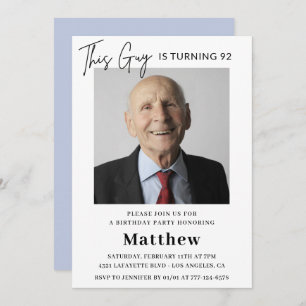 Elegant Funny Men Photo 92nd birthday Invitation