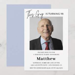 Elegant Funny Men Photo 98th birthday  Invitation