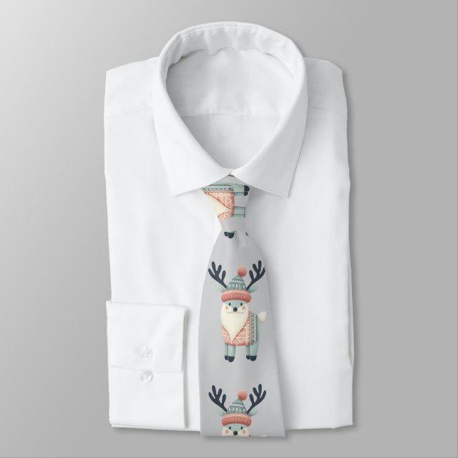 Elegant Funny  Nordic Reindeer Pattern Tie (Tied)