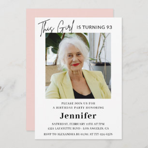 Elegant Funny Pink Photo 93rd birthday Invitation