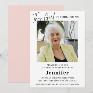 Elegant Funny Pink Photo 98th birthday Invitation