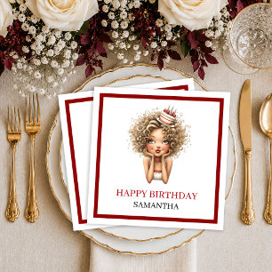 Elegant Funny Woman Burgundy Script Birthday Napki Napkin