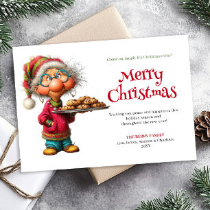 Elegant Funny Woman Comic Christmas Editable Card