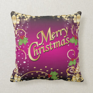 Elegant Fuschia Pink and Gold Christmas Cushion