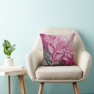 Elegant Fuschia, White, Grey, & Black Lace Effect Cushion