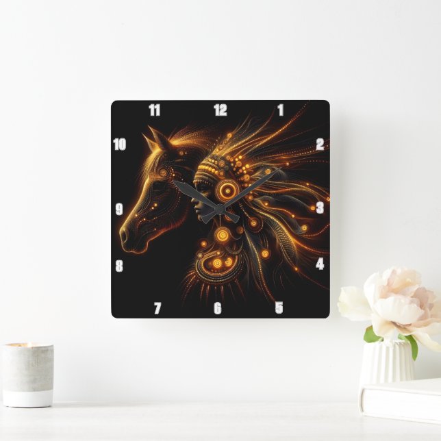Elegant Fusion of Horse and Woman Square Wall Clock (Home)