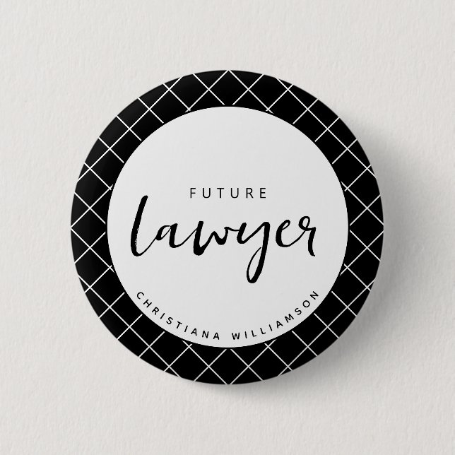 Elegant Future Lawyer Check Pattern Personalised 6 Cm Round Badge (Front)