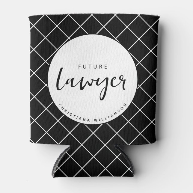 Elegant Future Lawyer Check Pattern Personalised Can Cooler (Front)