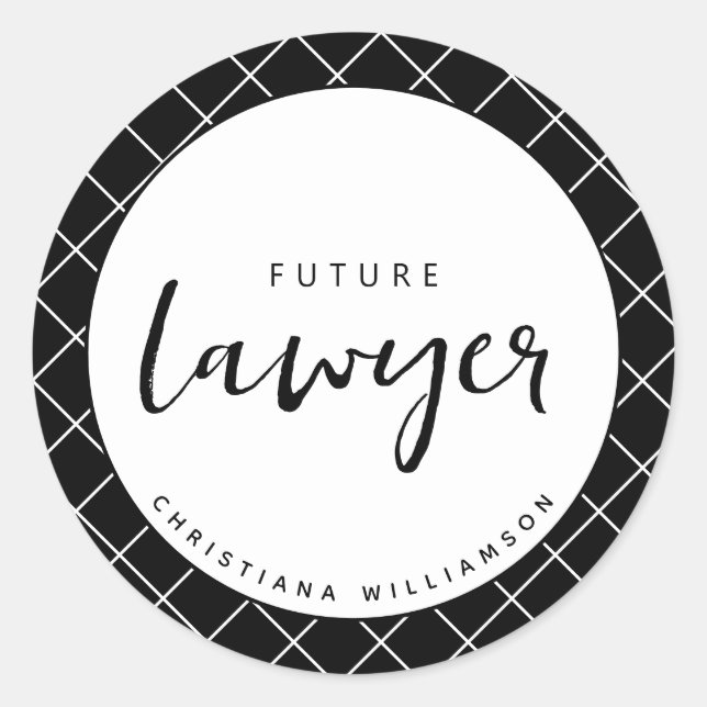 Elegant Future Lawyer Check Pattern Personalised Classic Round Sticker (Front)