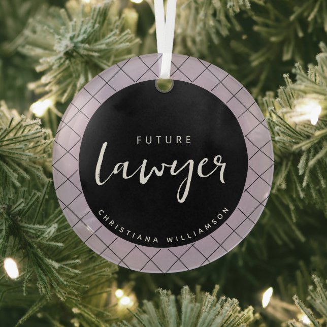 Elegant Future Lawyer Check Pattern Personalised Glass Tree Decoration (Insitu)