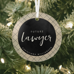 Elegant Future Lawyer Check Pattern Personalised Glass Tree Decoration