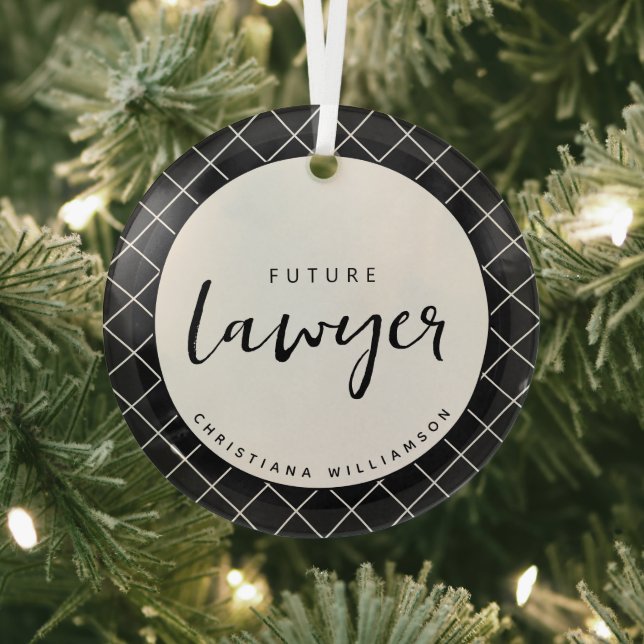 Elegant Future Lawyer Check Pattern Personalised Glass Tree Decoration (Insitu)