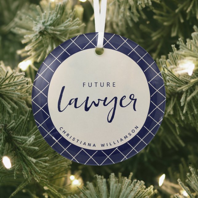 Elegant Future Lawyer Check Pattern Personalised Glass Tree Decoration (Insitu)