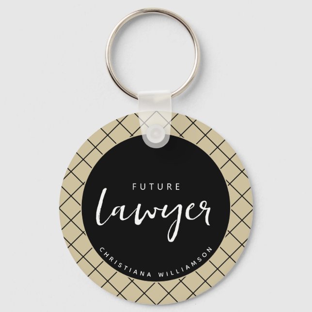 Elegant Future Lawyer Check Pattern Personalised Key Ring (Front)