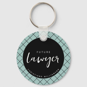 Elegant Future Lawyer Check Pattern Personalised Key Ring
