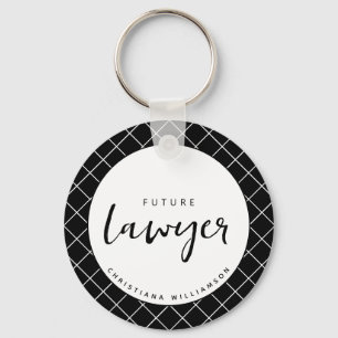 Elegant Future Lawyer Check Pattern Personalised Key Ring