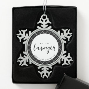 Elegant Future Lawyer Check Pattern Personalised Snowflake Pewter Christmas Ornament