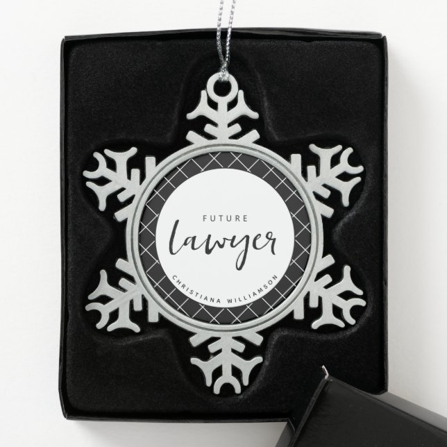 Elegant Future Lawyer Check Pattern Personalised Snowflake Pewter Christmas Ornament (Box)