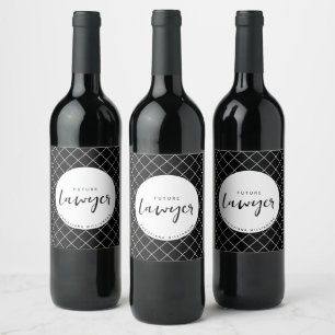 Elegant Future Lawyer Check Pattern Personalised Wine Label