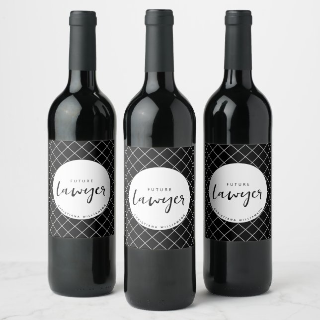 Elegant Future Lawyer Check Pattern Personalised Wine Label (Bottles)