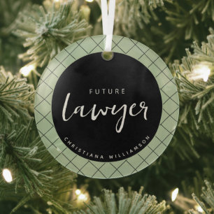 Elegant Future Lawyer Check Pattern Personalized Glass Tree Decoration