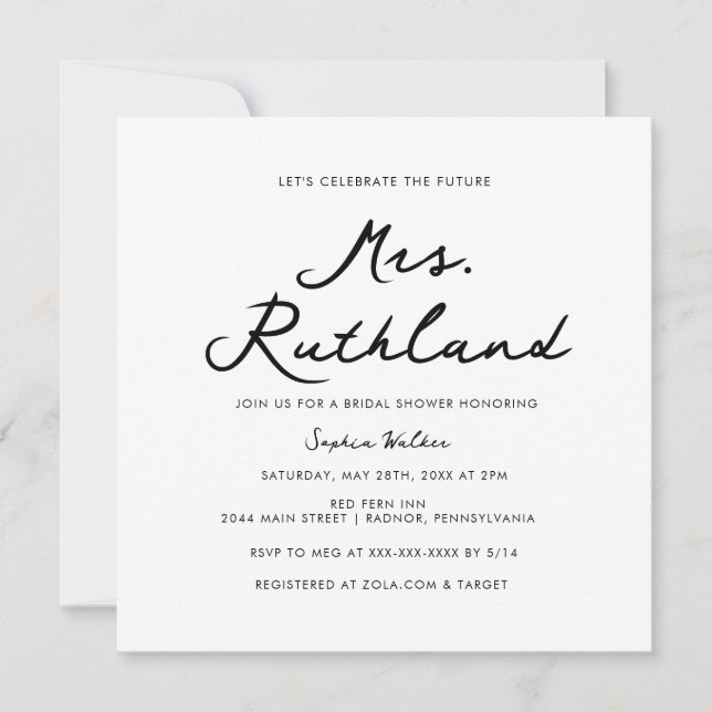 Elegant Future Mrs Black & White Bridal Shower Invitation (Front)