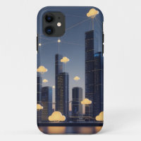 Elegant Futuristic Smart City Wireframe – Glowing 