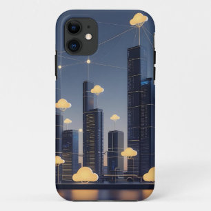 Elegant Futuristic Smart City Wireframe – Glowing  iPhone 11 Case