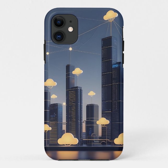 Elegant Futuristic Smart City Wireframe – Glowing  Case-Mate iPhone Case (Back)