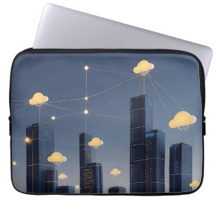 Elegant Futuristic Smart City Wireframe – Glowing  Laptop Sleeve