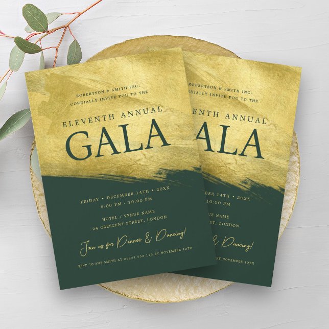Elegant GALA Company Business Gold Brush Emerald  Invitation (Elegant GALA Company Business Gold Brush Emerald Invitation)