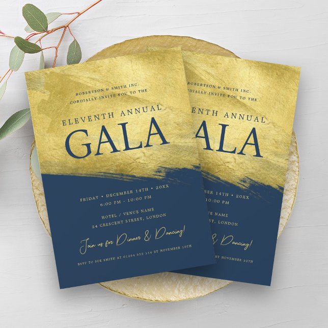 Elegant GALA Company Business Gold Brush Navy Blue Invitation (Elegant GALA Company Business Gold Brush Navy Blue Invitation)