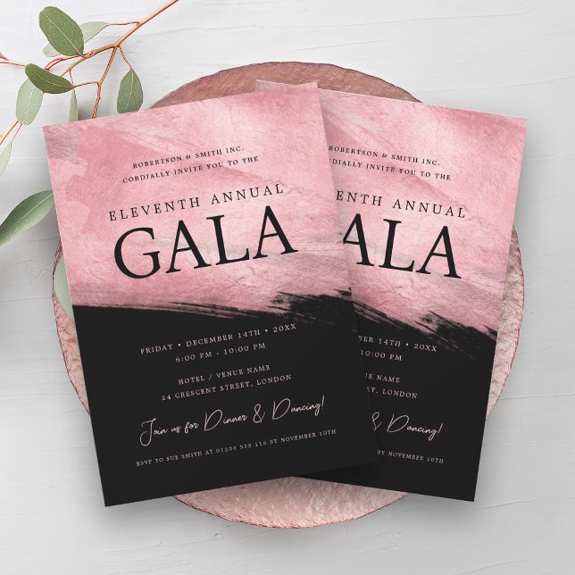 Elegant GALA Company Rose Gold Brush Black Invitation (Elegant GALA Company Rose Gold Brush Black Invitation)
