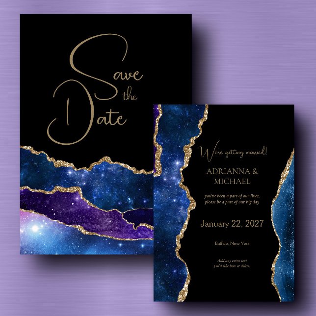 Elegant Galaxy Agate Wedding Save the Date Invitation (Creator Uploaded)