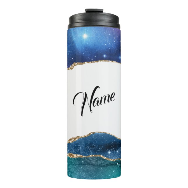 Elegant Galaxy Blue Aqua Agate Geode Thermal Tumbler (Front)