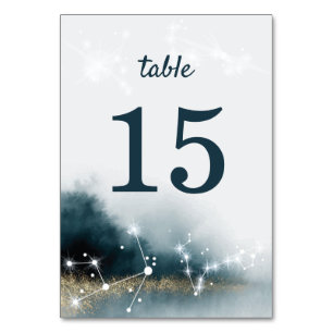 Elegant Galaxy Gold Stars Wedding Table Number