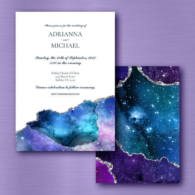 Elegant Galaxy Silver Agate Wedding Invitation (Creator Uploaded)