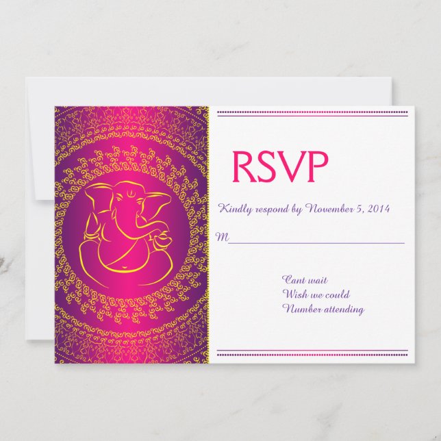 Elegant Ganesh | Indian God Pink RSVP Cards (Front)
