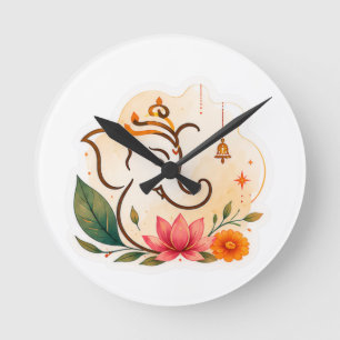 Elegant Ganesha Lotus Diwali Round Clock