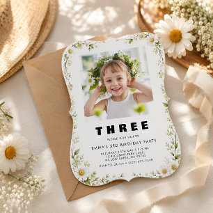 Elegant Garden 3rd Birthday Invitation with Photo