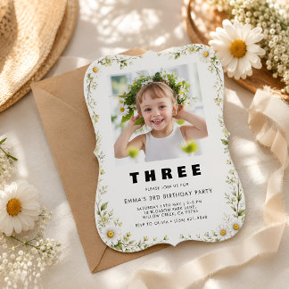 Elegant Garden 3rd Birthday Invitation with Photo