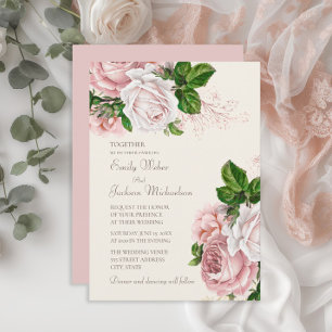 Elegant Garden Blush Pink Floral Cream Wedding Invitation