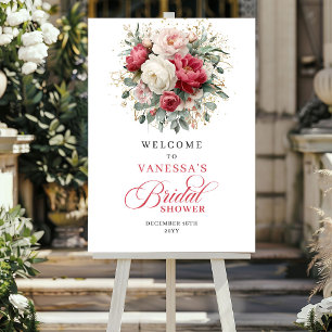Elegant Garden Burgundy Floral Welcome Bridal Show Poster