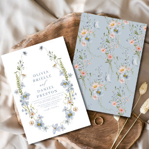 Elegant Garden Dusty Blue Vintage Wedding Invitation