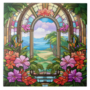 elegant garden faux stained glass ceramic tile