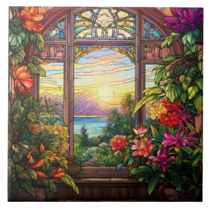 elegant garden faux stained glass ceramic tile