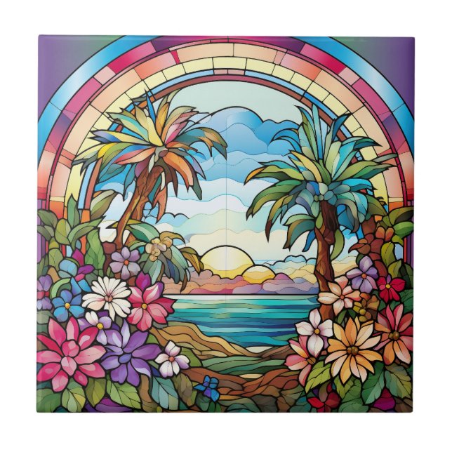 elegant garden faux stained glass  ceramic tile (Front)