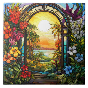 elegant garden faux stained glass  ceramic tile