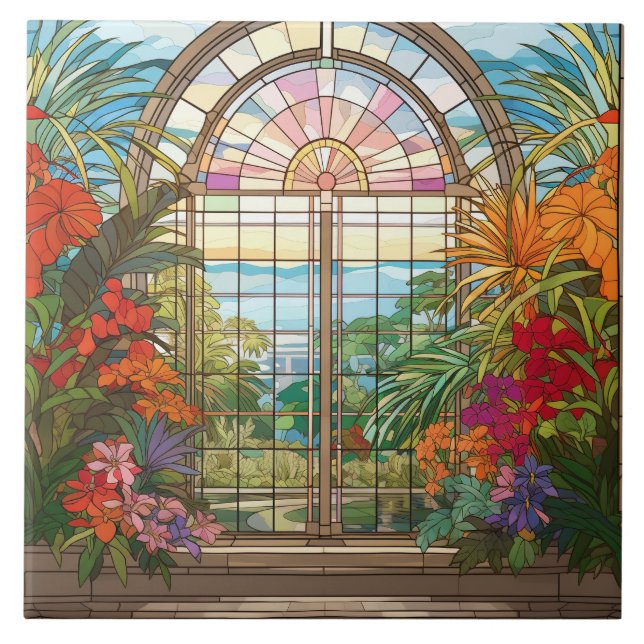 elegant garden faux stained glass  ceramic tile (Front)